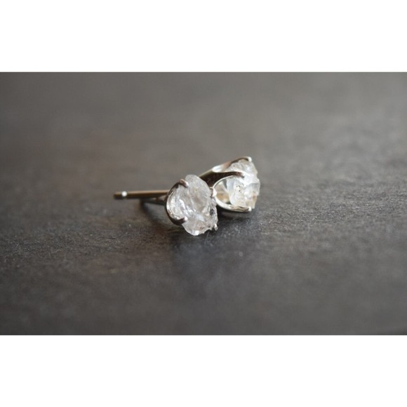 Sterling silver stud earrings, alternative diamond, uncut natural gemsto… - Picture 5 of 5